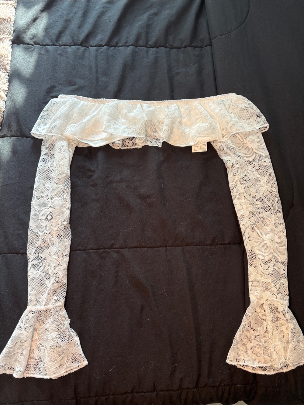 White Lace Off-Shoulder Crop Top with Flared Sleeves